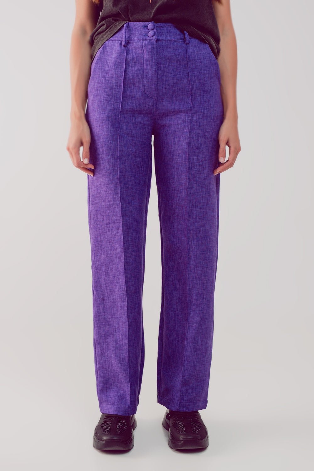 Straight Leg Tailored Pants in Purple - Planet Store 123
