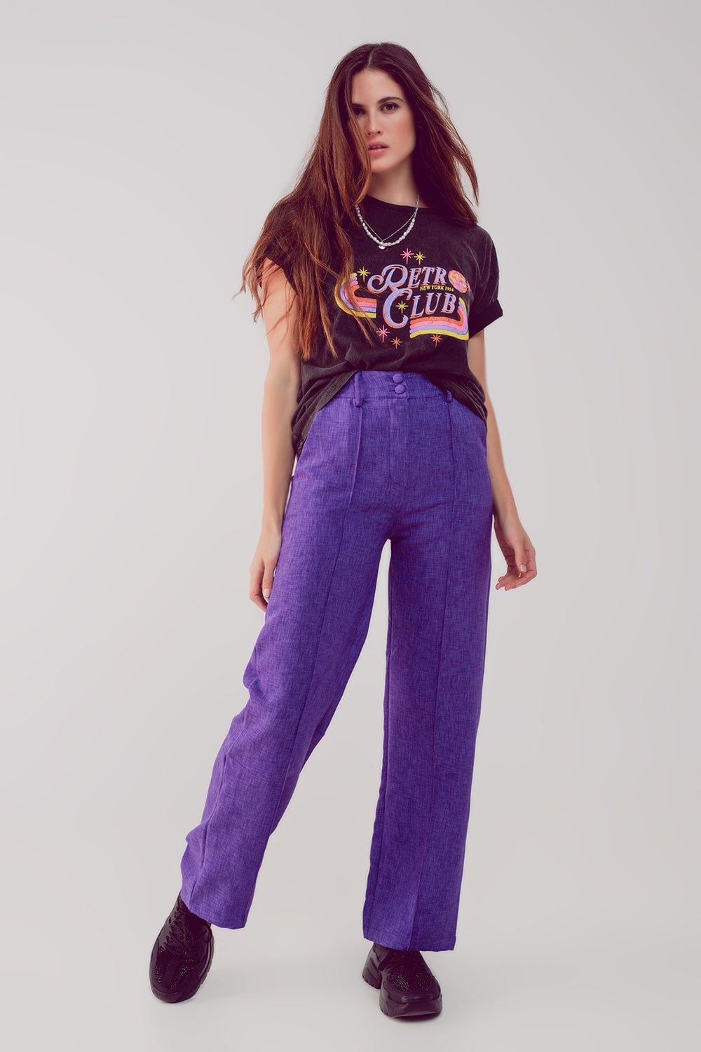Straight Leg Tailored Pants in Purple - Planet Store 123