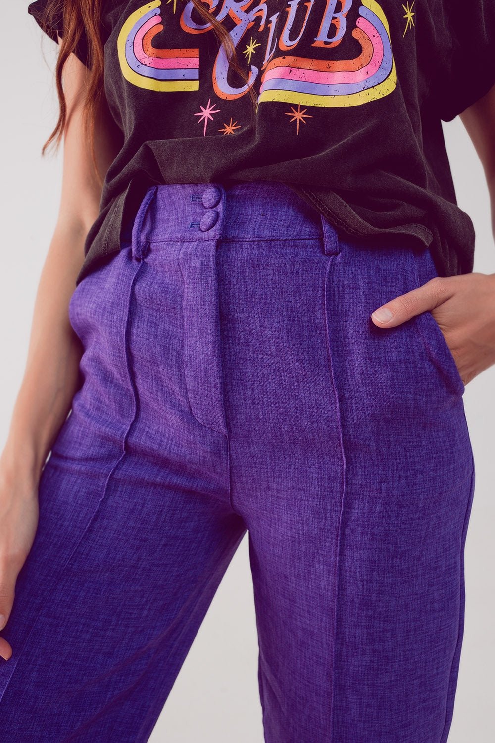 Straight Leg Tailored Pants in Purple - Planet Store 123