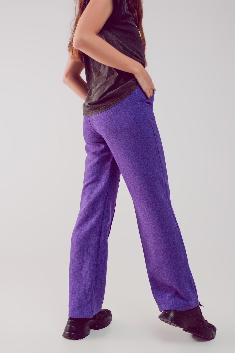 Straight Leg Tailored Pants in Purple - Planet Store 123