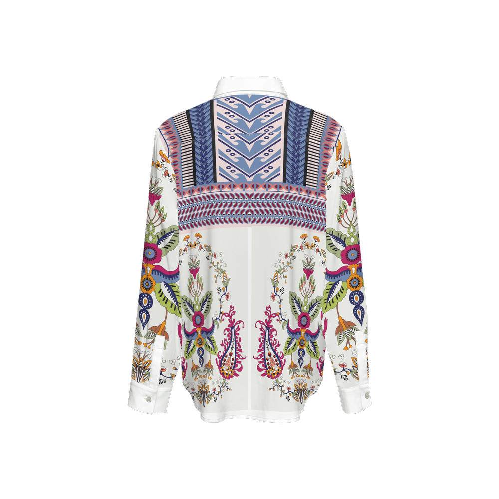 Women's Santorini Motif Classic Long Sleeve Button - Up Shirt - Planet Store 123
