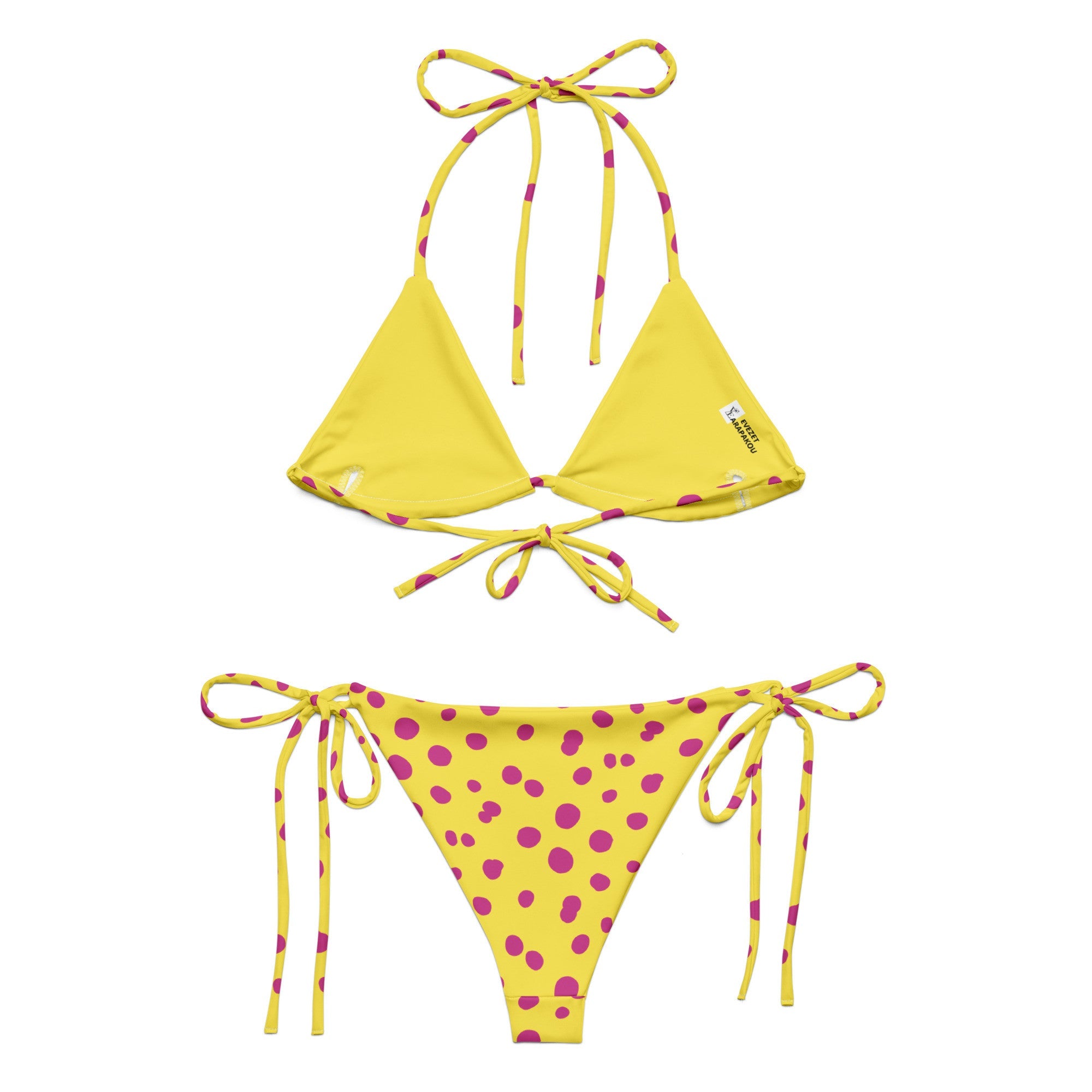 Yellow Sunny Pink polka dot recycled string bikini - Planet Store 123