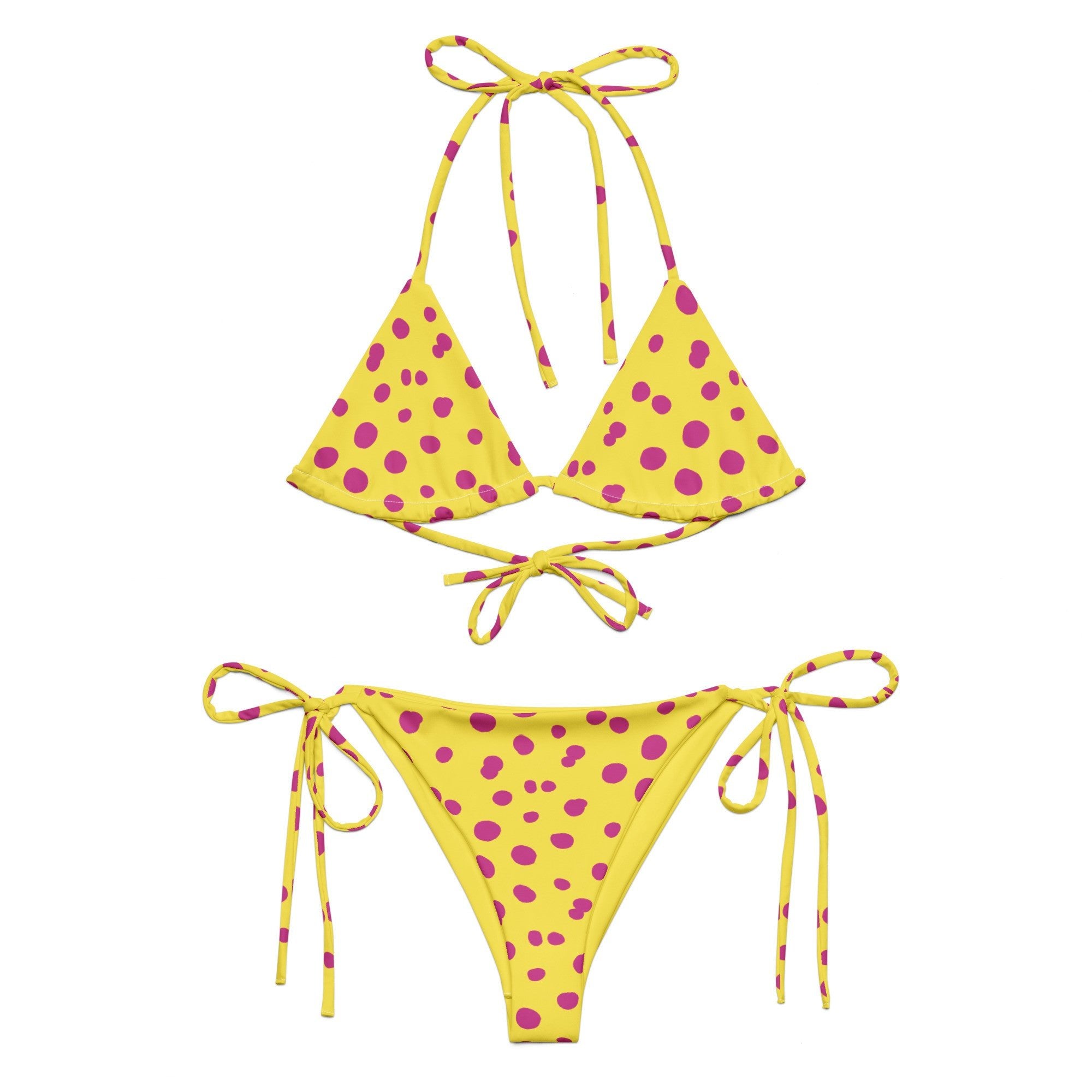 Yellow Sunny Pink polka dot recycled string bikini - Planet Store 123