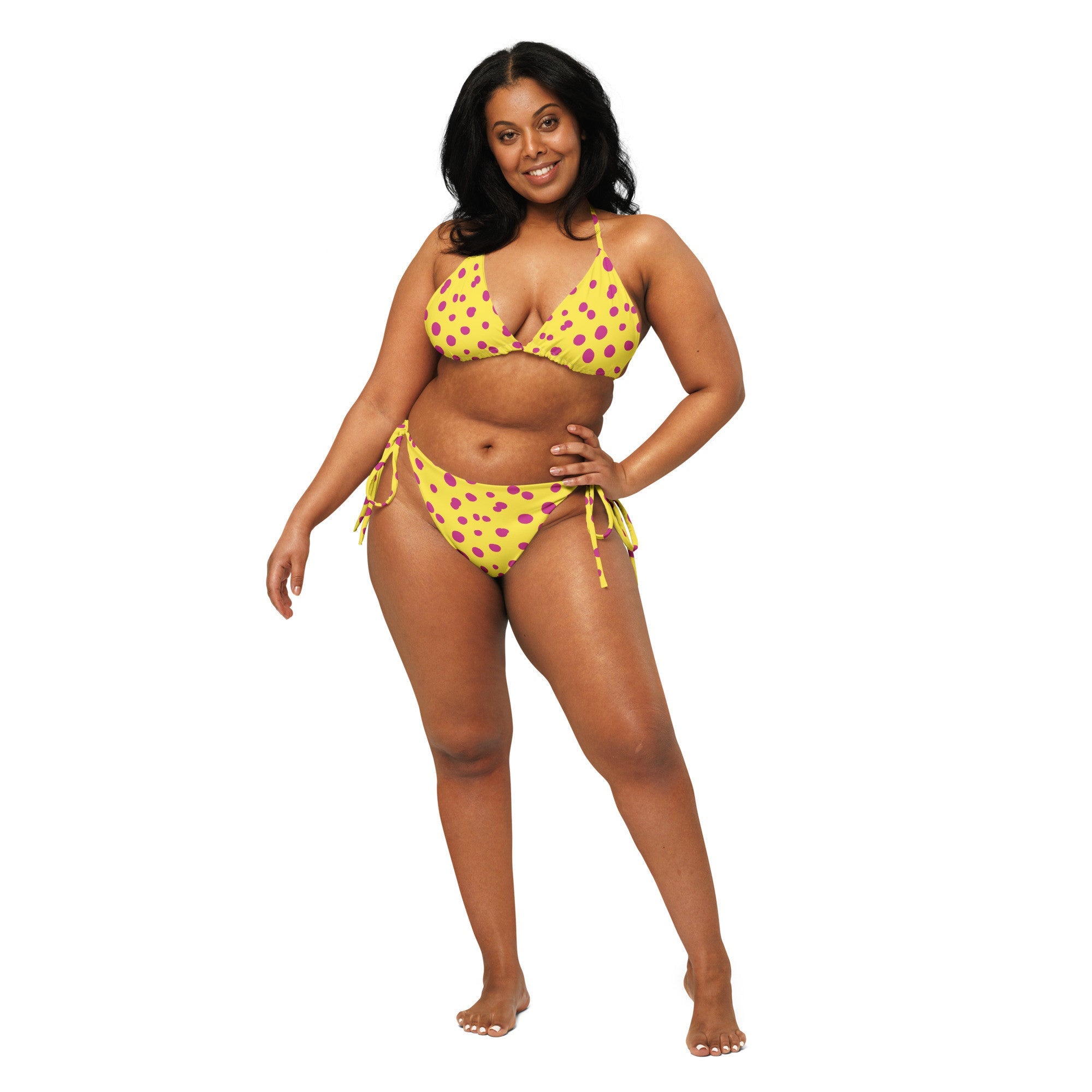 Yellow Sunny Pink polka dot recycled string bikini - Planet Store 123